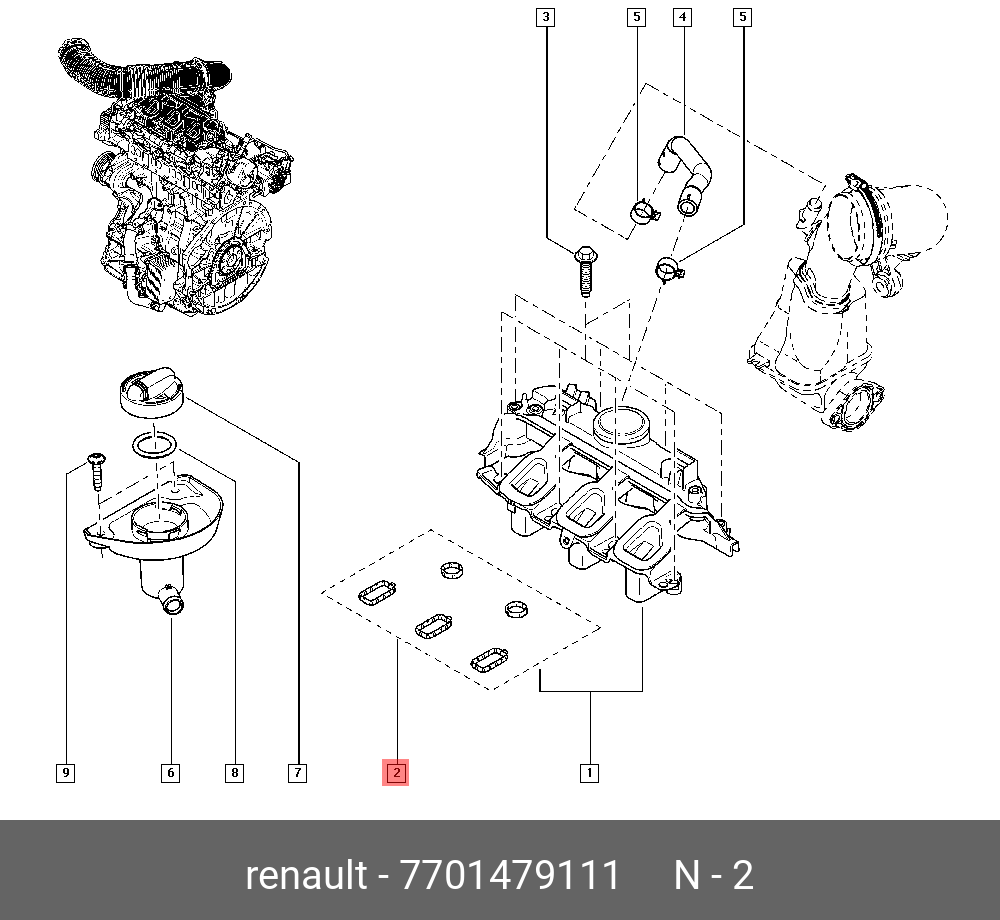 Комплект прокладок, крышка головки цилиндра - Renault 7701479111