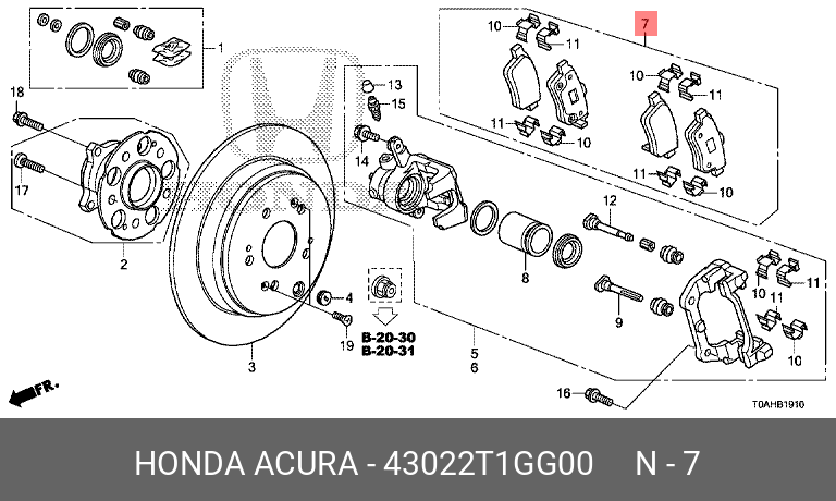 Колодки тормозные дисковые | зад | - Honda 43022-T1G-G00