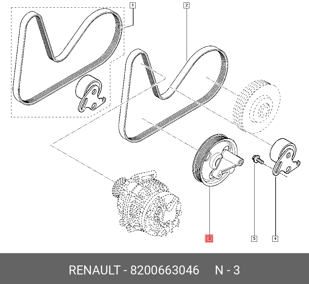 Паразитный / ведущий ролик, поликлиновой ремень - Renault 8200663046