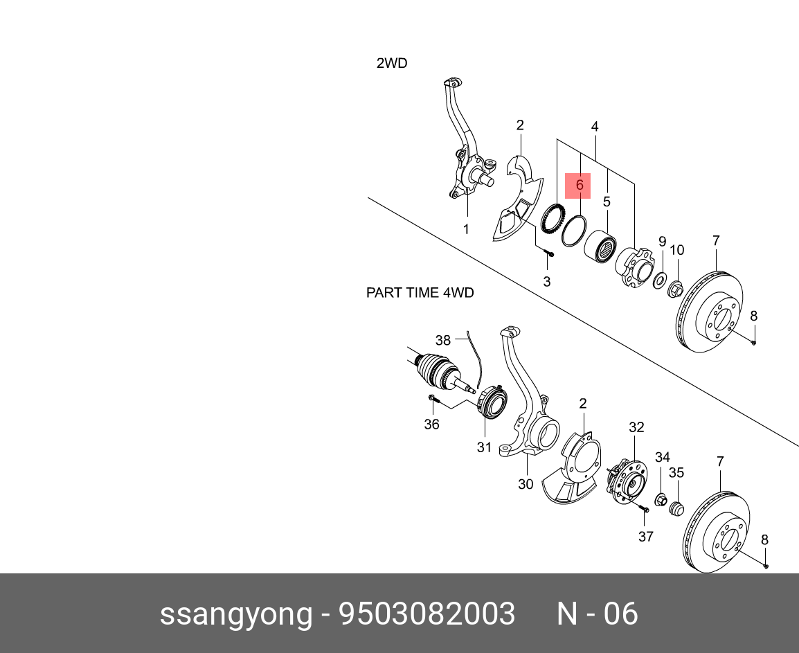 Комплект подшипника ступицы колеса - Ssangyong 9503082003