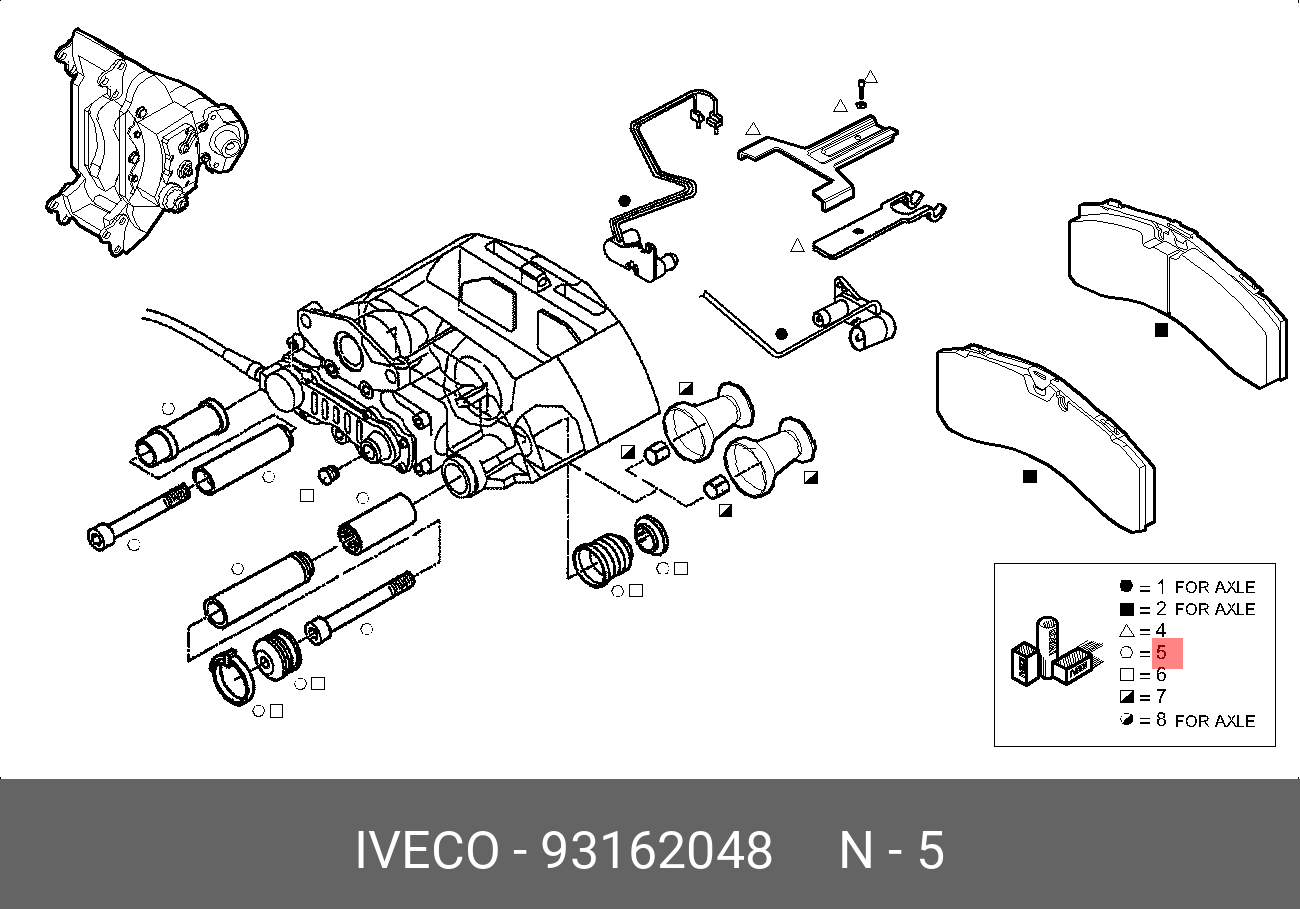 Комплект прокладок, корпус скобы тормоза - Iveco 93162048