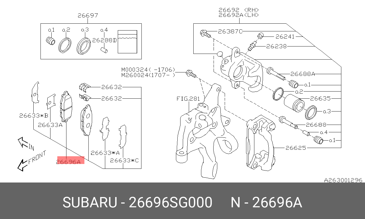 Колодки тормозные дисковые | зад | - Subaru 26696SG000