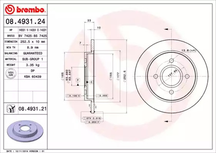 Диск тормозной UV Coated | зад | - Brembo 08.4931.21