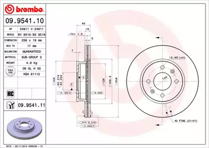 Диск тормозной UV Coated | перед | - Brembo 09.9541.11