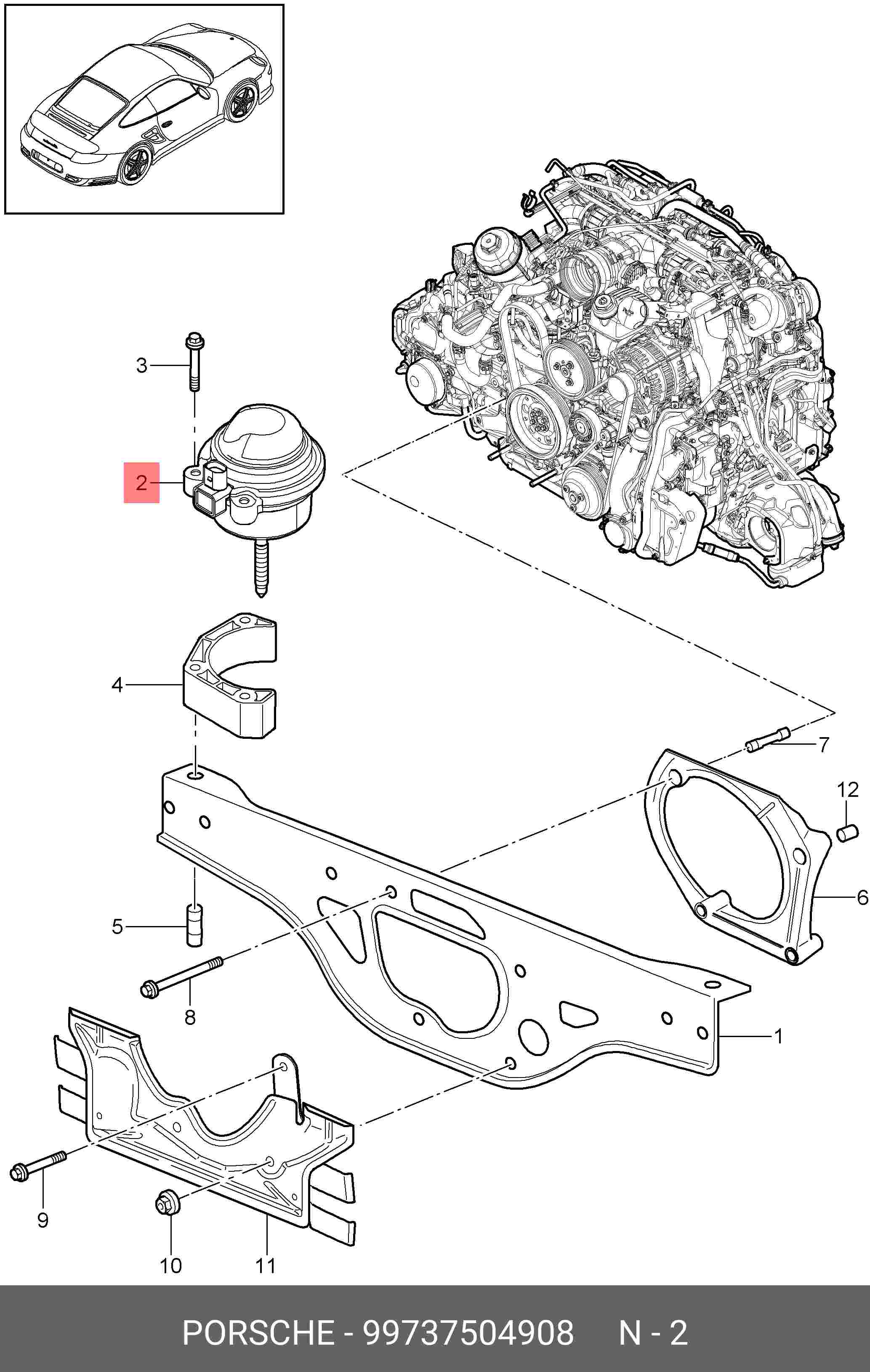 Подвеска, двигатель - Porsche 99737504908