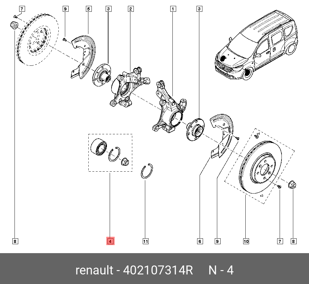 Комплект подшипника ступицы колеса | перед | - Renault 402107314R
