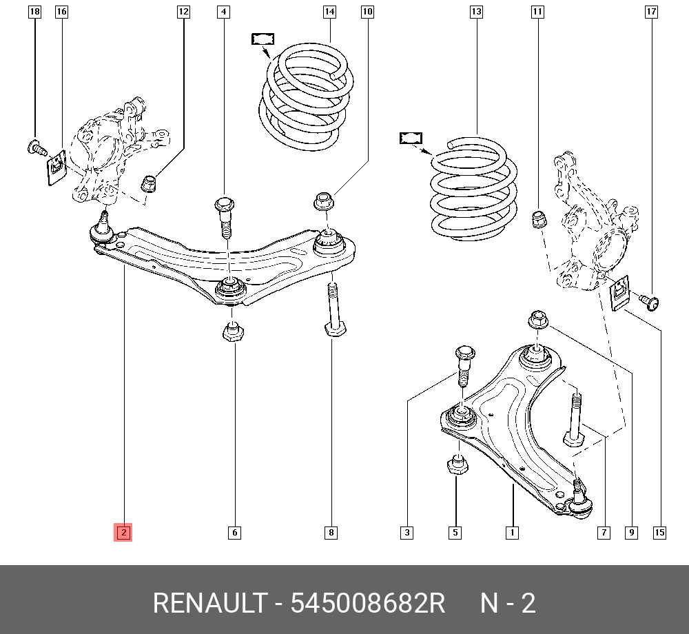 Рычаг подвески | перед прав | - Renault 545008682R