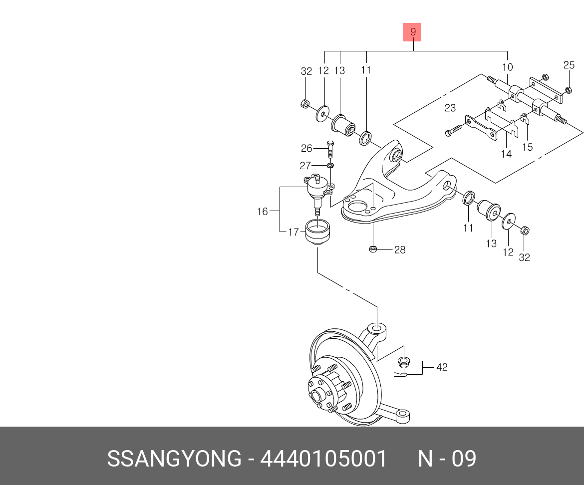 Рычаг независимой подвески колеса, подвеска колеса | лев | - Ssangyong 4440105001
