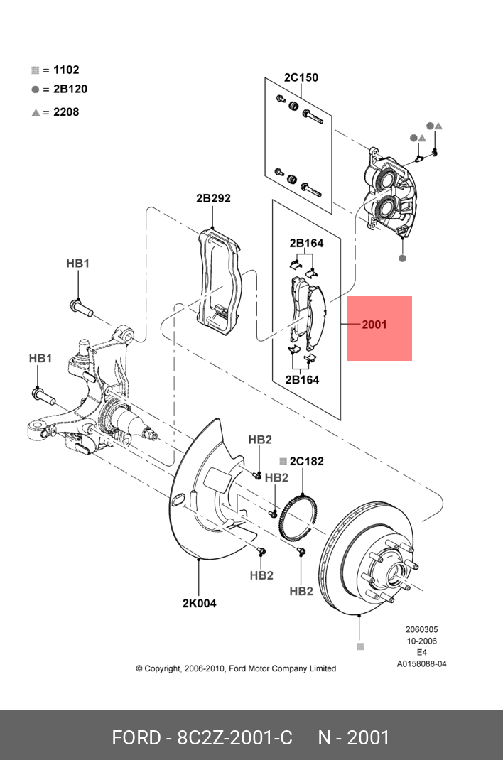 Комплект тормозных колодок, дисковый тормоз - Ford 8C2Z2001C