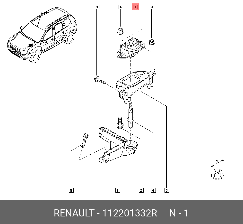 Опора мкпп верхняя | перед лев | - Renault 112201332R