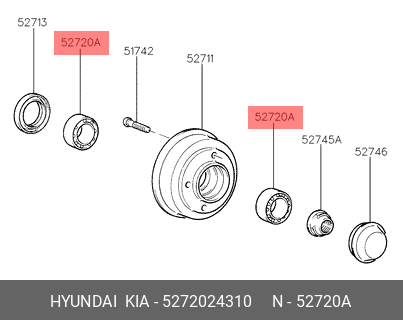 Комплект подшипника ступицы колеса | зад | - Hyundai/Kia 5272024310
