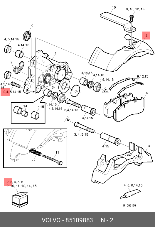 Ремкомплект, тормозной суппорт - Volvo 85109883