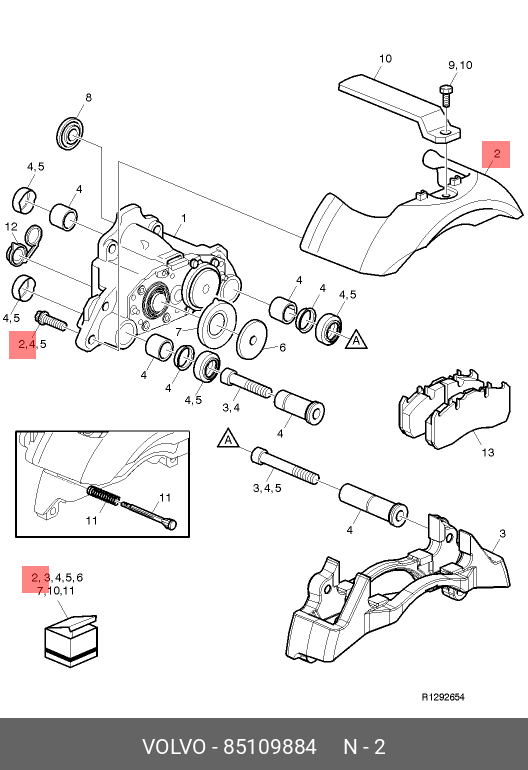Ремкомплект, тормозной суппорт - Volvo 85109884
