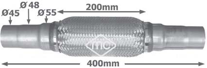 Гофра глушителя универсальная l=400mm(гофра 200mm) / d=45/48/55mm - Metalcaucho 02047