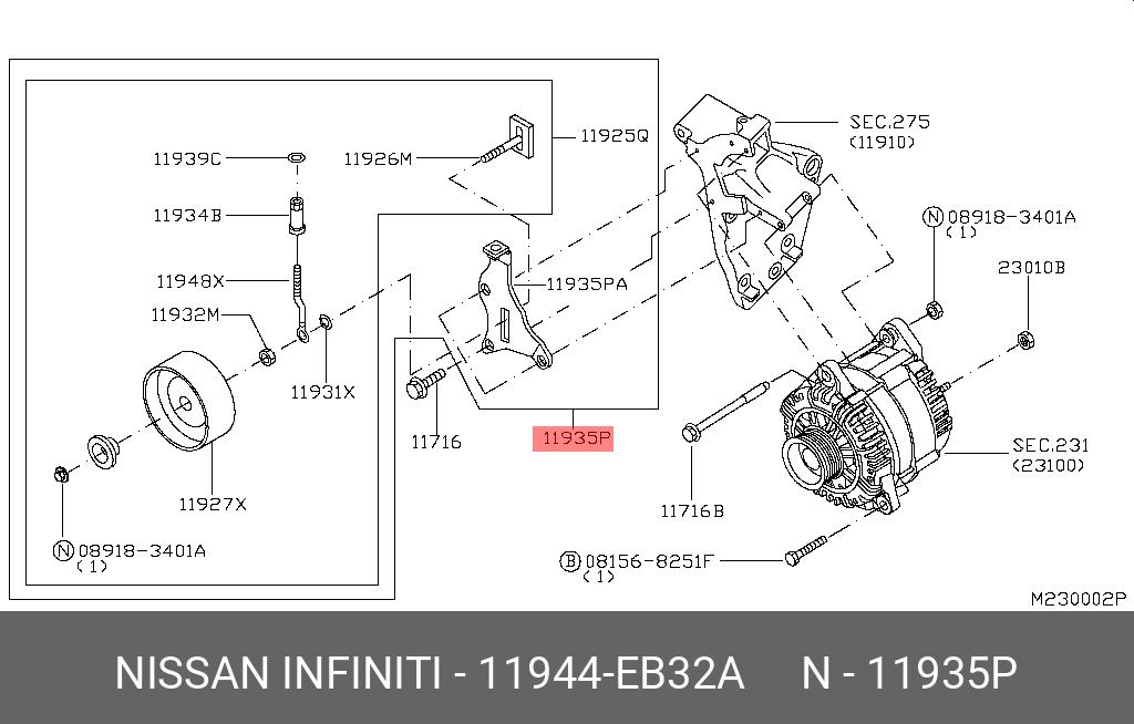 Ролик обводной приводного ремня - Nissan 11944EB32A