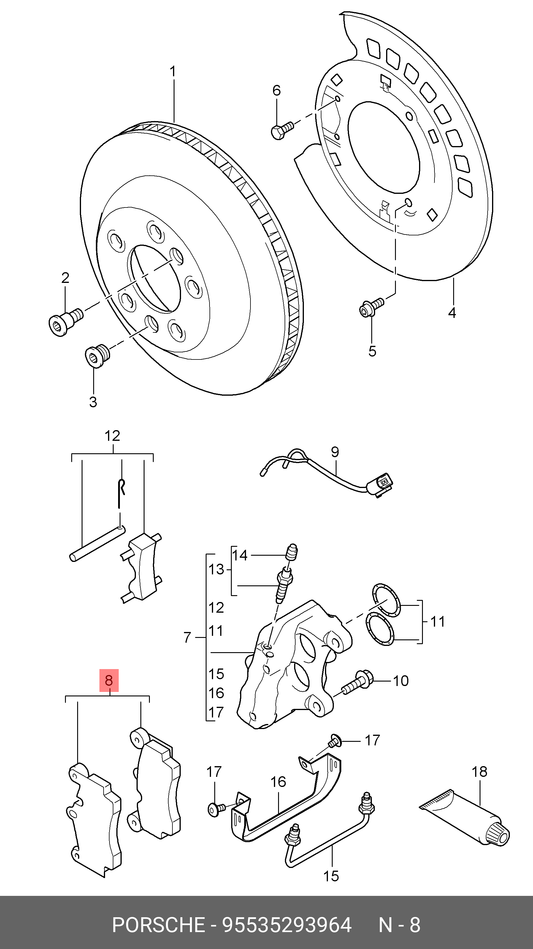 Колодки тормозные 95535293964 | зад | - Porsche 95 535 293 964