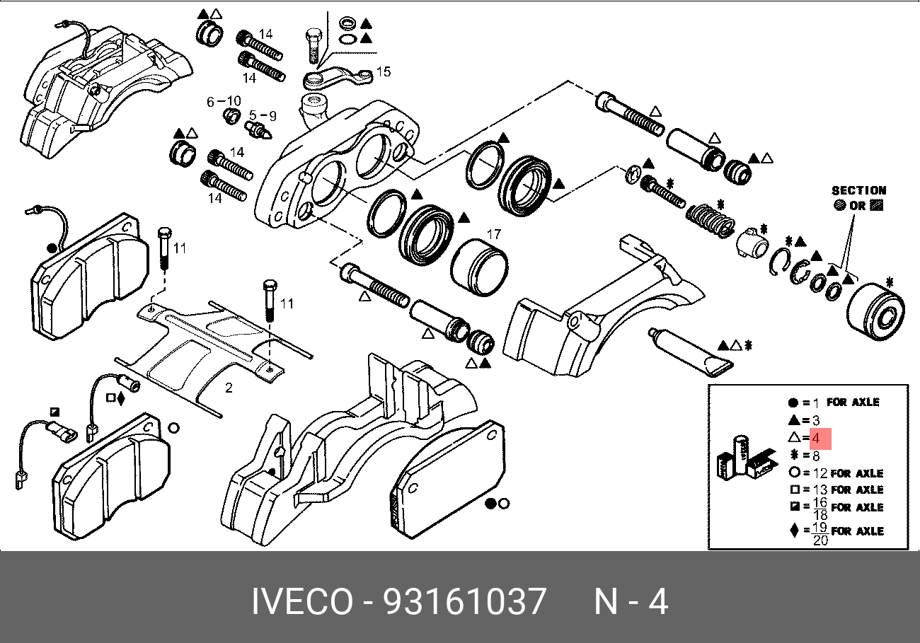 Ремкомплект, тормозной суппорт - Iveco 93161037