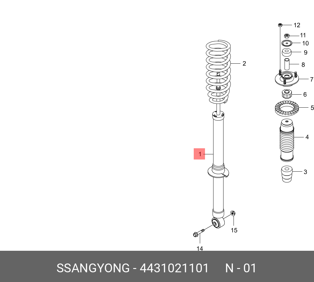 Амортизатор | перед | - Ssangyong 4431021101