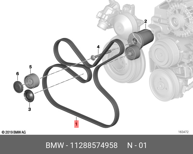Ремень поликлиновый - BMW 11288574958