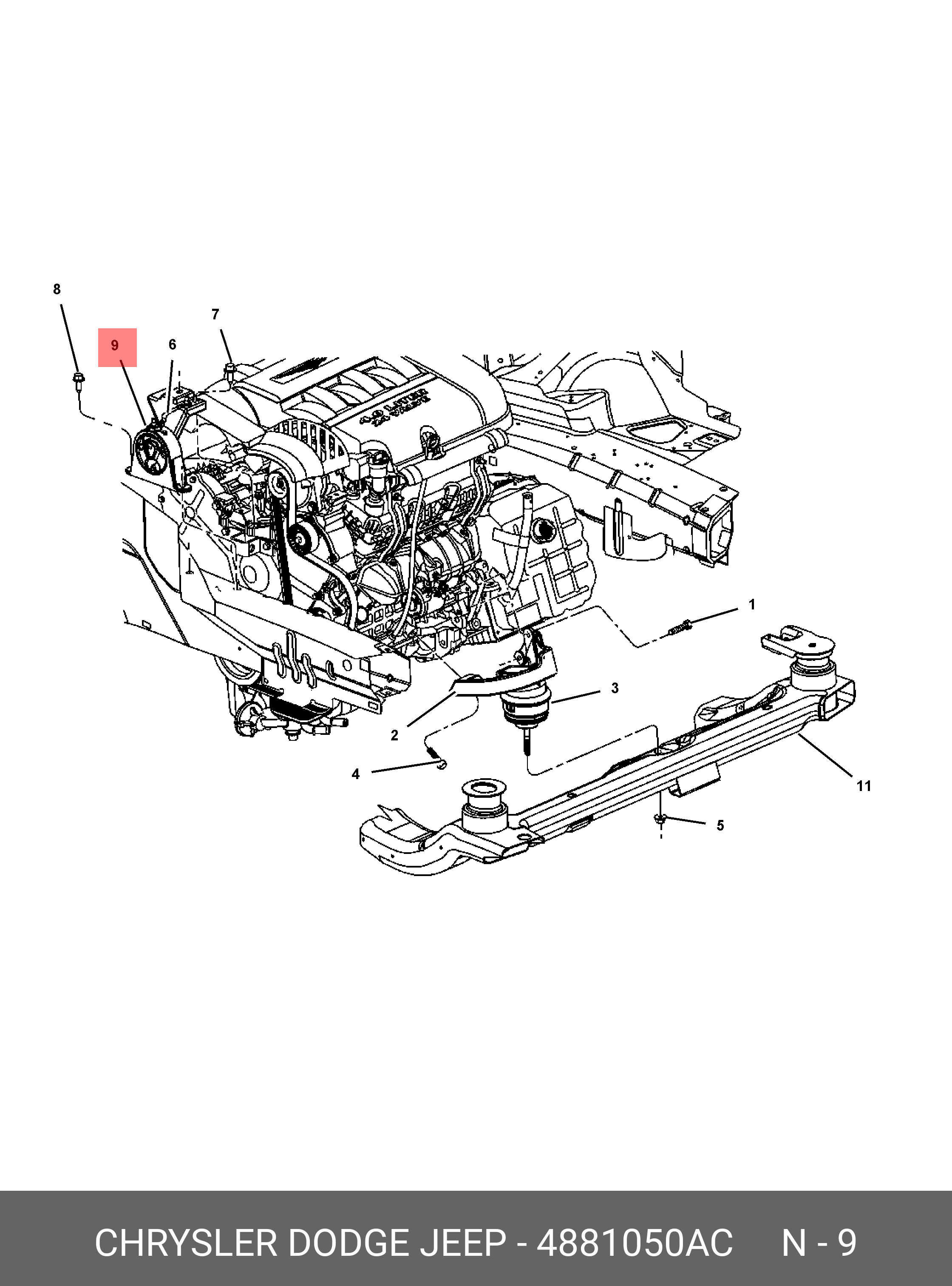 Подушка двигателя | прав | - Chrysler 04881050AC
