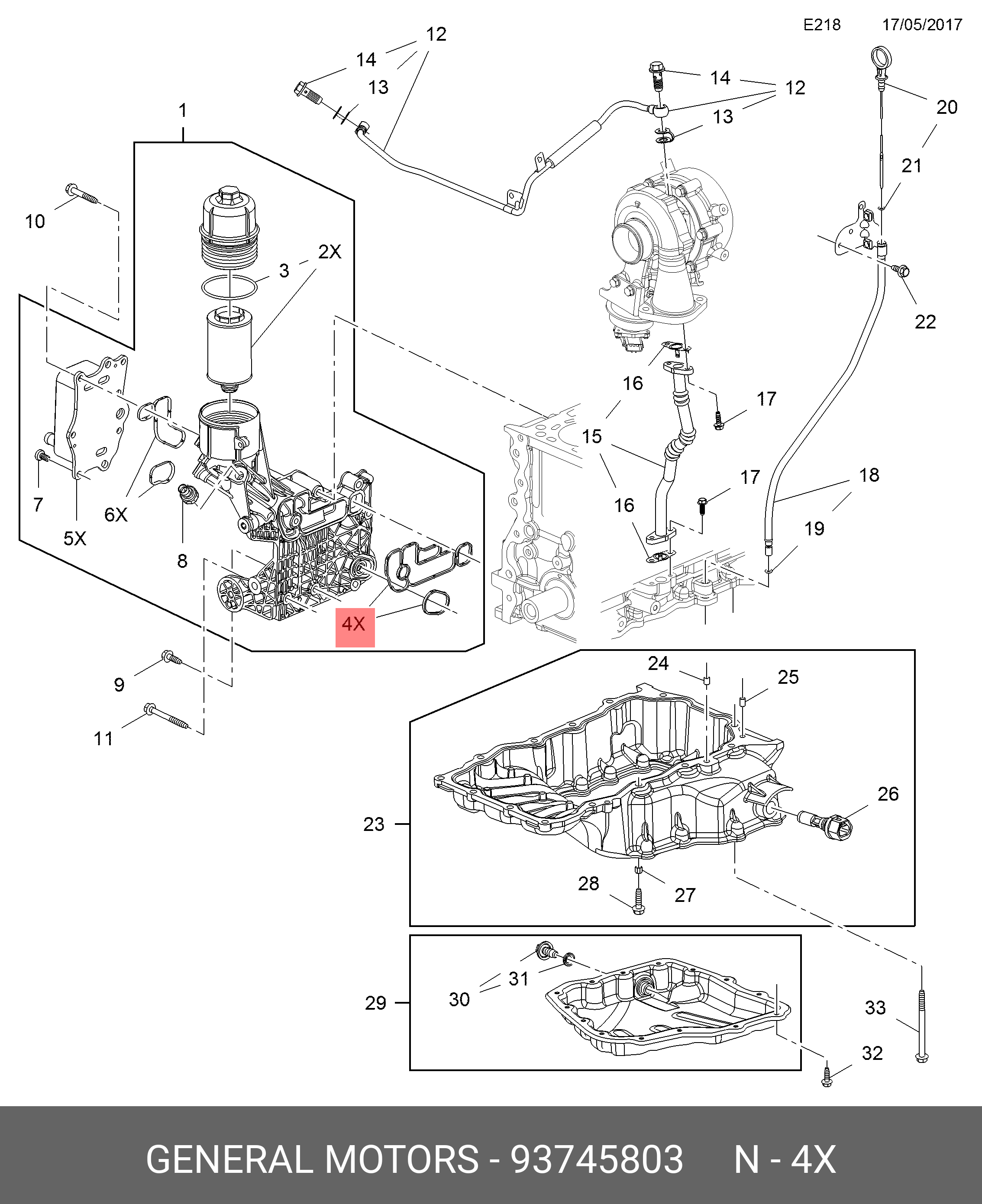 Комплект сальников корпуса масляного фильтра - GM 93745803