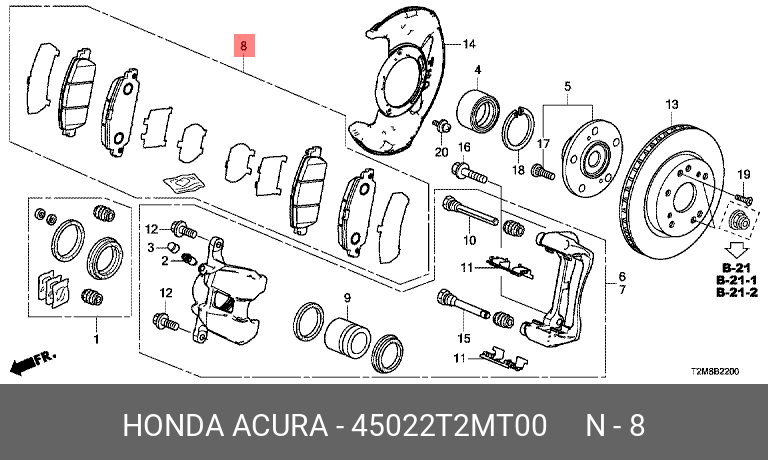 Колодки тормозные передние - Honda 45022-T2M-T00