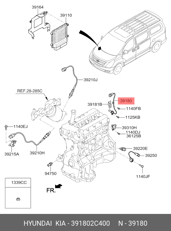 Датчик положения колевала - Hyundai/Kia 391802C400