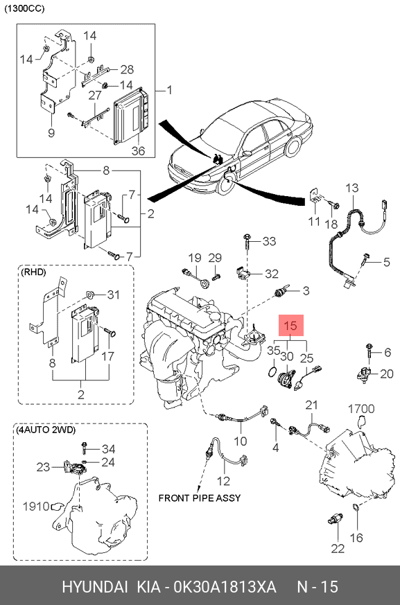 Датчик положения распредвала - Hyundai/Kia 0K30A1813XA