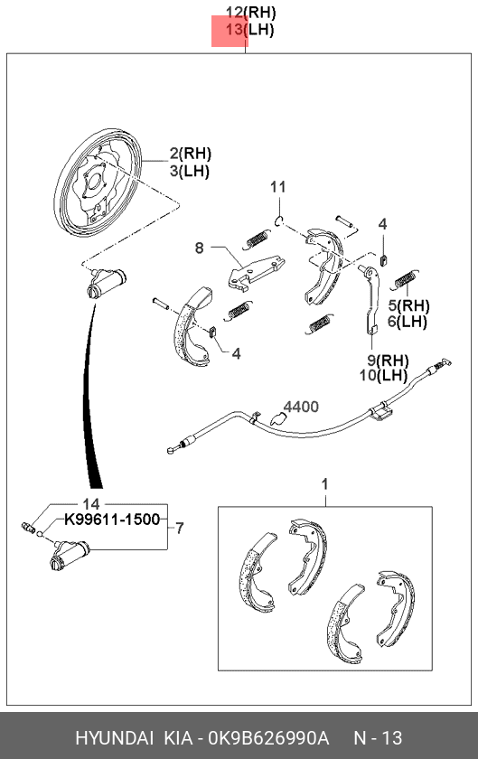 Механизм тормозной левый барабан - Hyundai/Kia 0K9B626990A