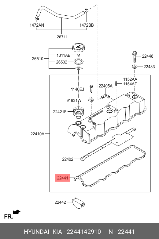 Прокладка клапанной крышки - Hyundai/Kia 2244142910