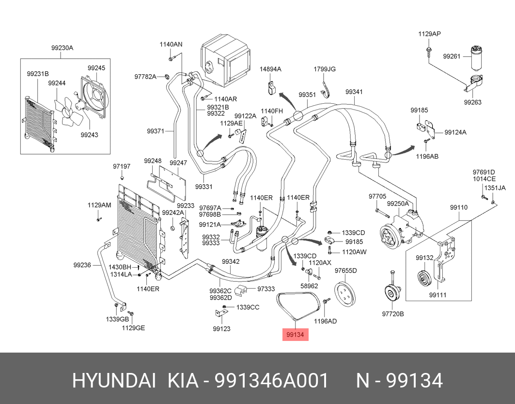 Ремень кондиционера - Hyundai/Kia 991346A001