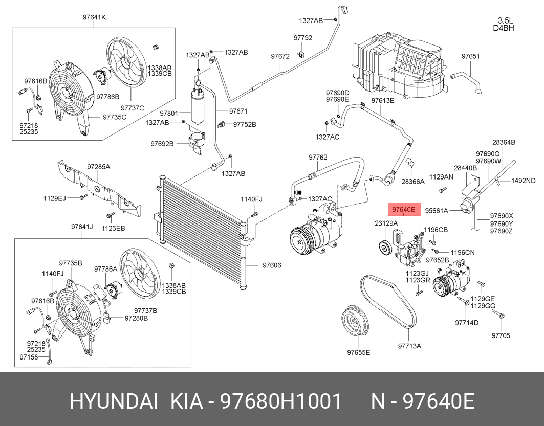 Ролик натяжной ремня кондиционера - Hyundai/Kia 97680H1001