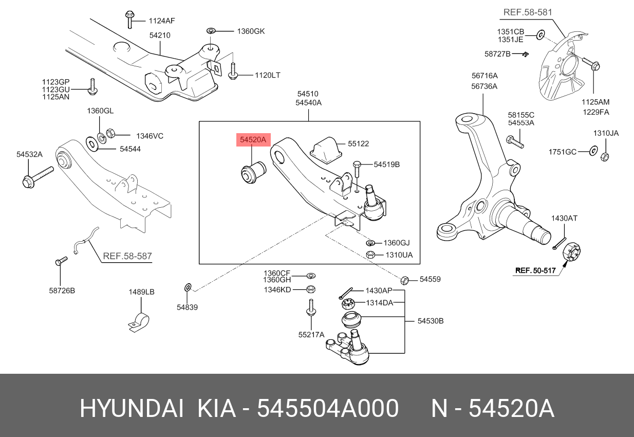 Сайлентблок рычага подвески | перед | - Hyundai/Kia 545504A000