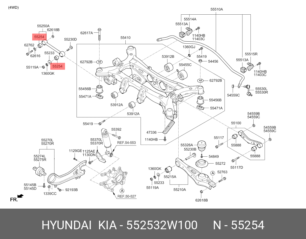 Сайлентблок рычага подвески | зад прав | - Hyundai/Kia 55253-2W100