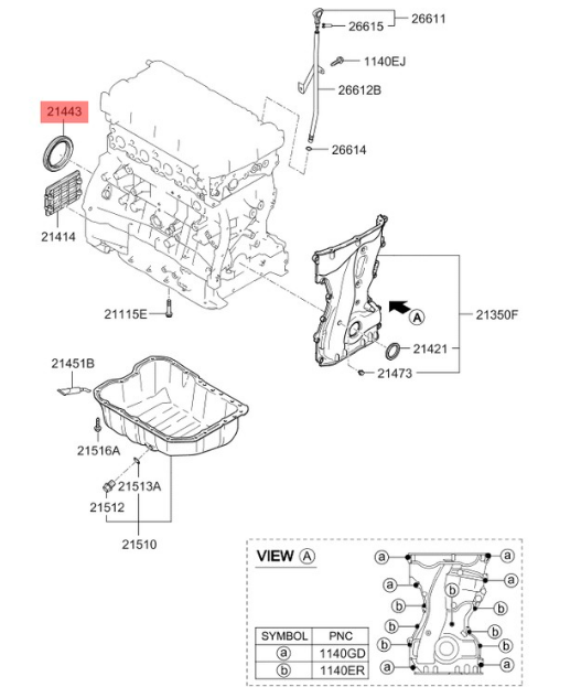 Сальник коленчатого вала задний Hyundai/Kia 21443-2G000
