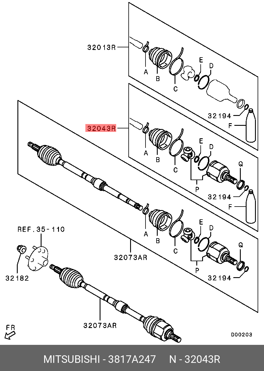 Шрус передней полуоси правый внутр,к-т - Mitsubishi 3817A247