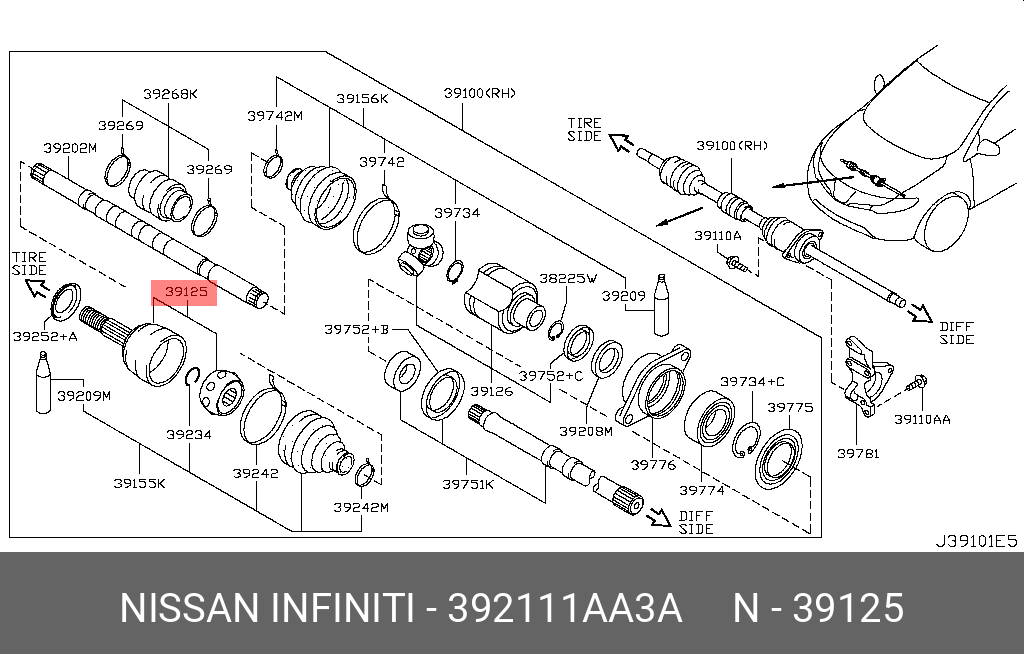 ШРУс внешний | перед прав/лев | - Nissan 39211-1AA3A