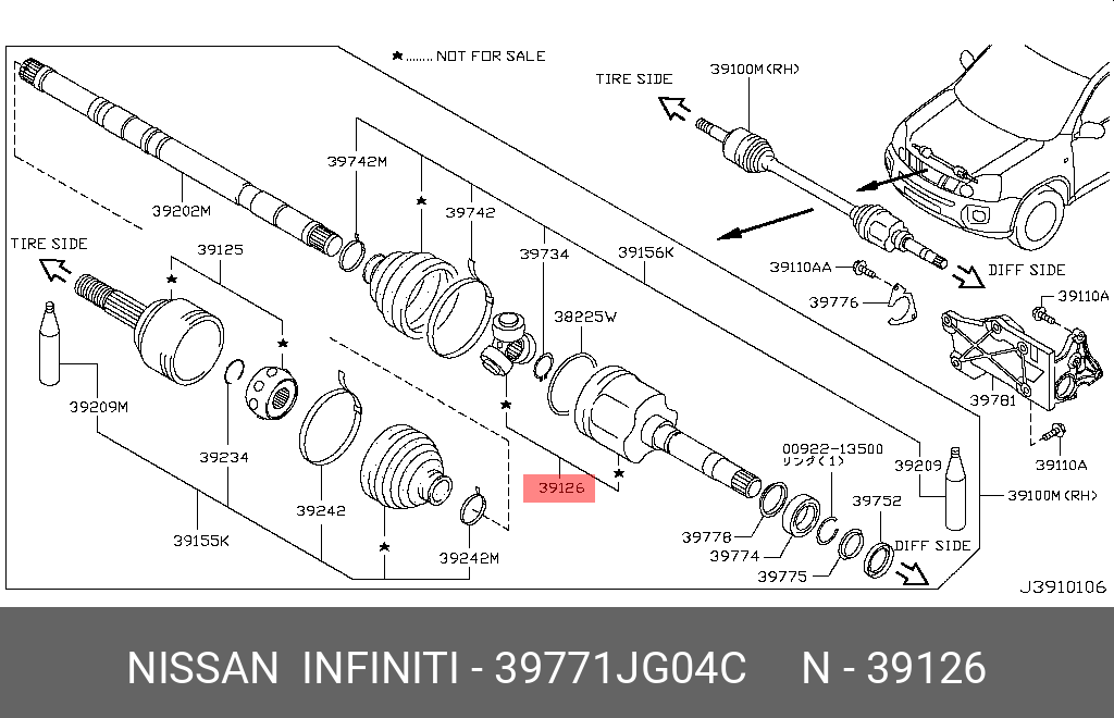 Шрус внутренний | перед прав | - Nissan 39771-JG04C