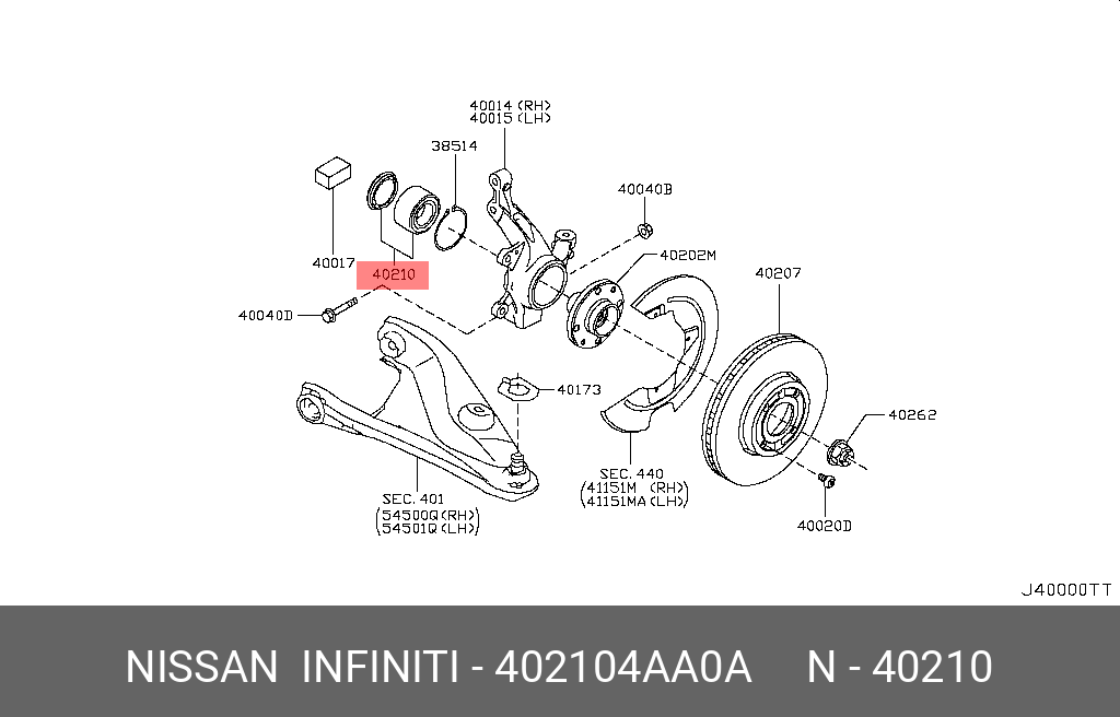 Подшипник ступицы передней | перед | - Nissan 40210-4AA0A