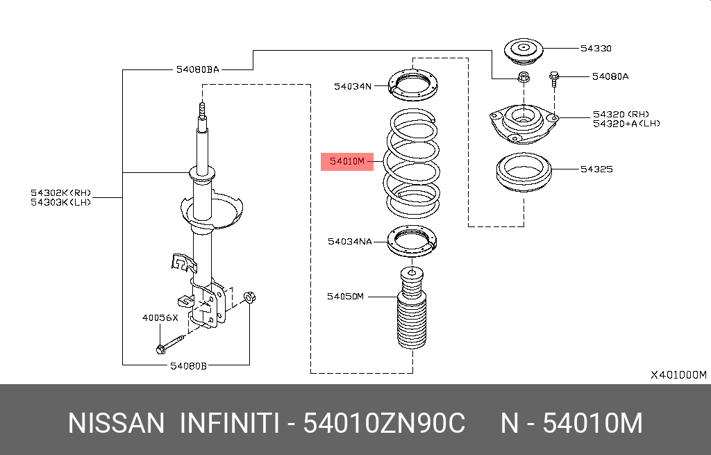 Пружина подвески передняя - Nissan 54010-ZN90C