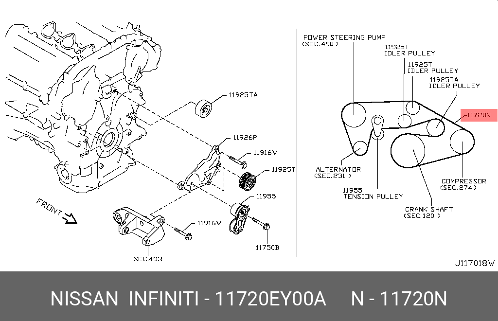 Ремень поликлиновый - Nissan 11720-EY00A