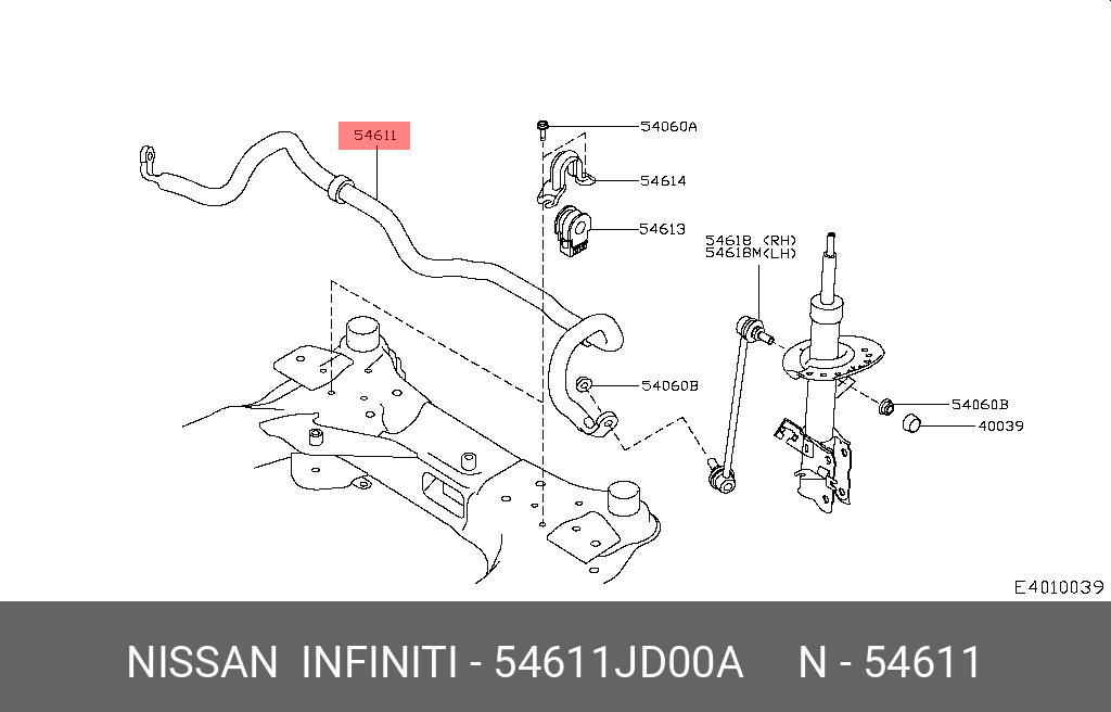 Стабилизатор пер - Nissan 54611-JD00A
