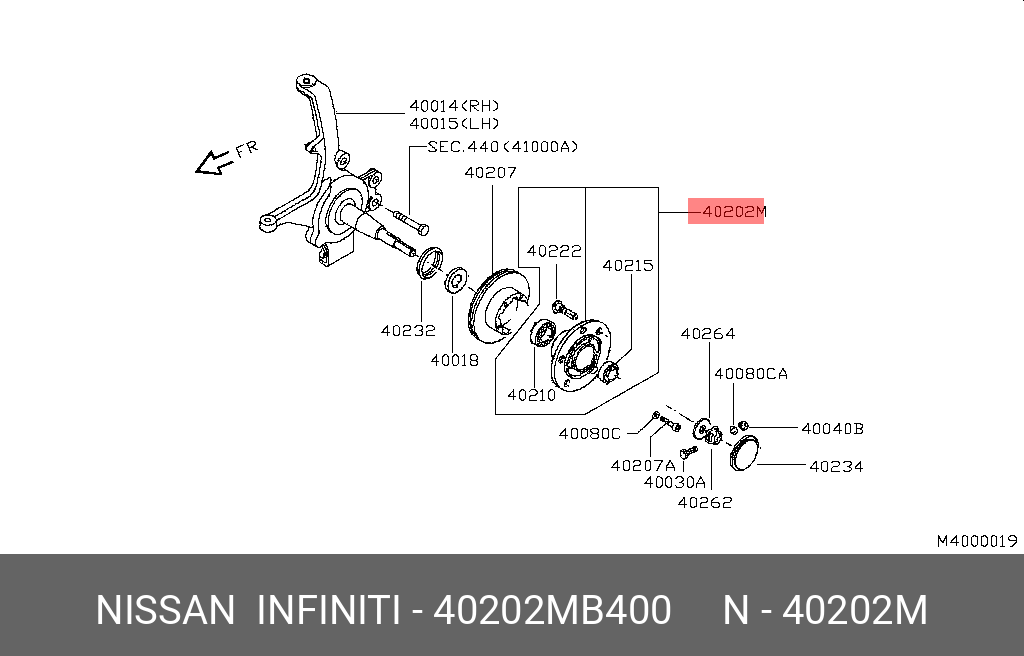 Ступица передняя - Nissan 40202-MB400