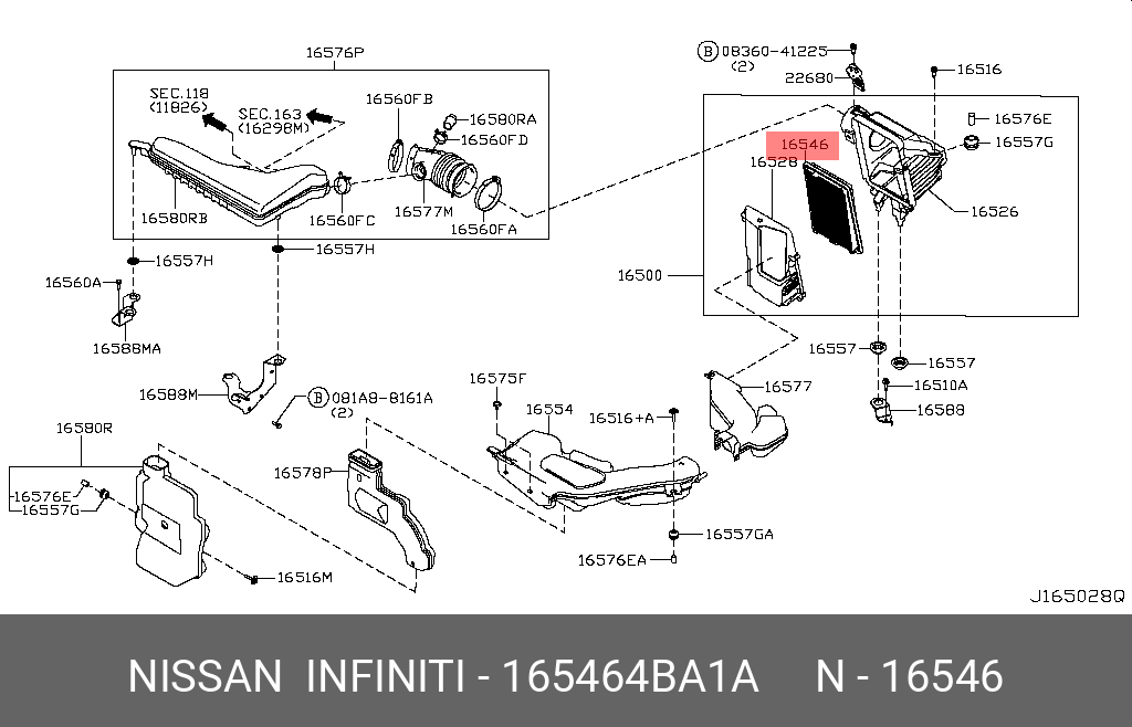 Фильтр воздушный - Nissan 16546-4BA1A