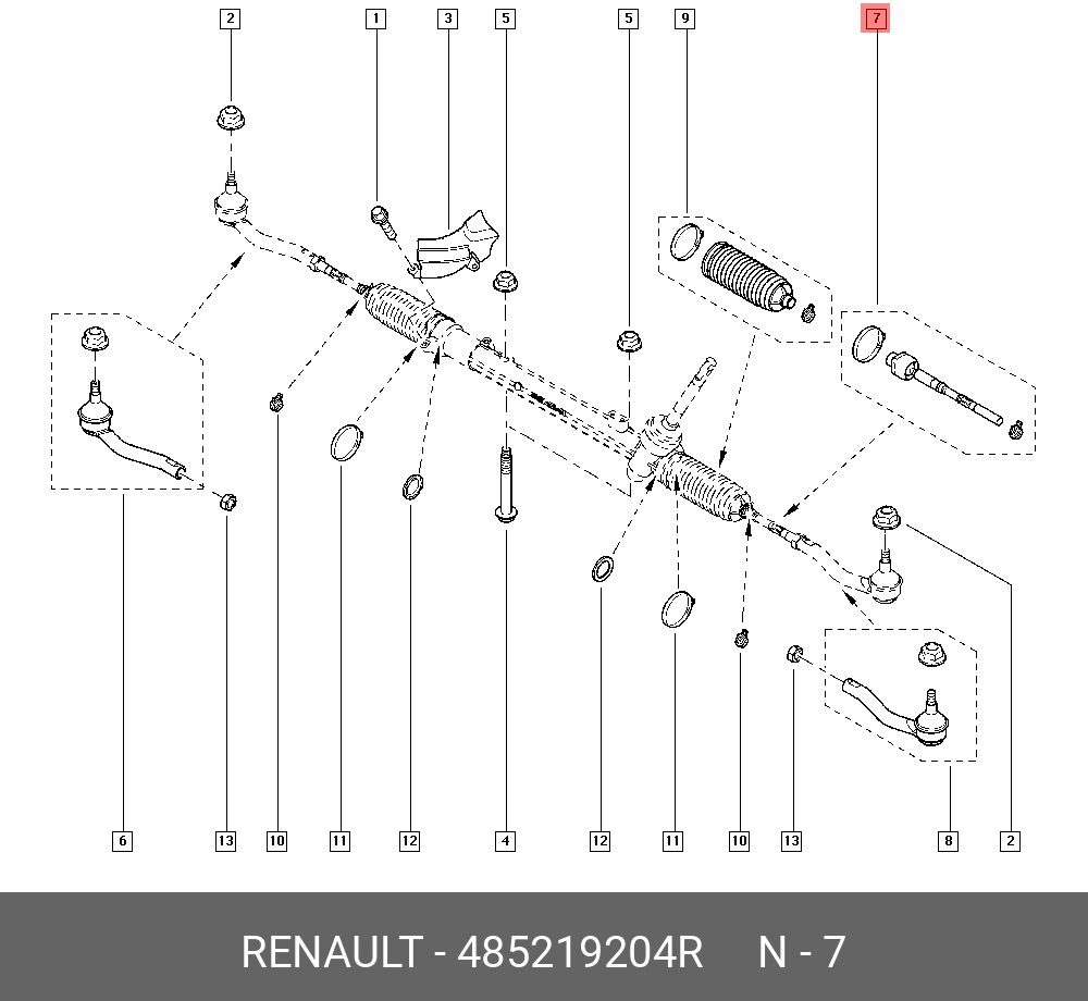 Тяга рулевая | перед прав/лев | - Renault 485219204R