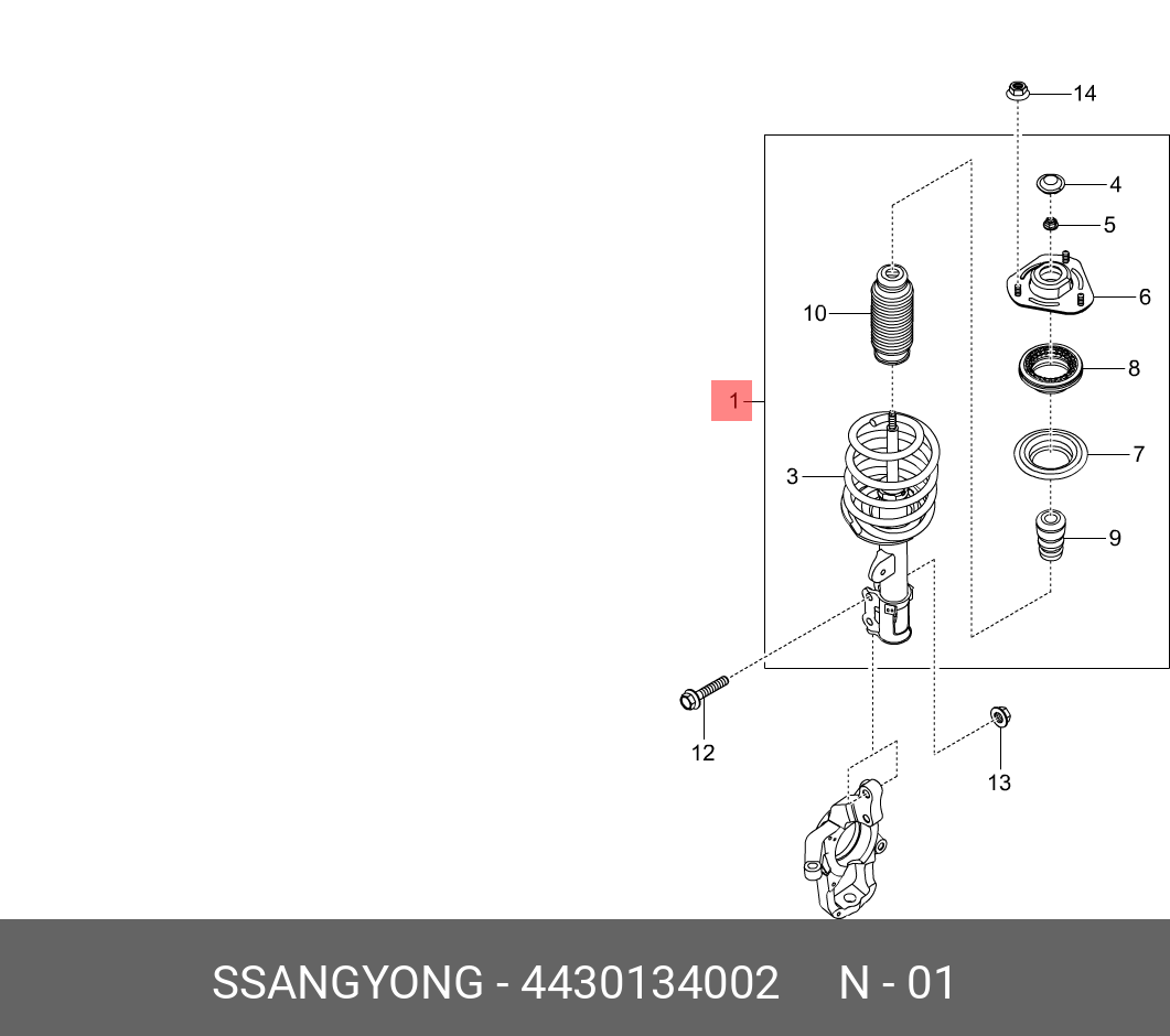 Амортизатор передний левый - Ssangyong 4430134002