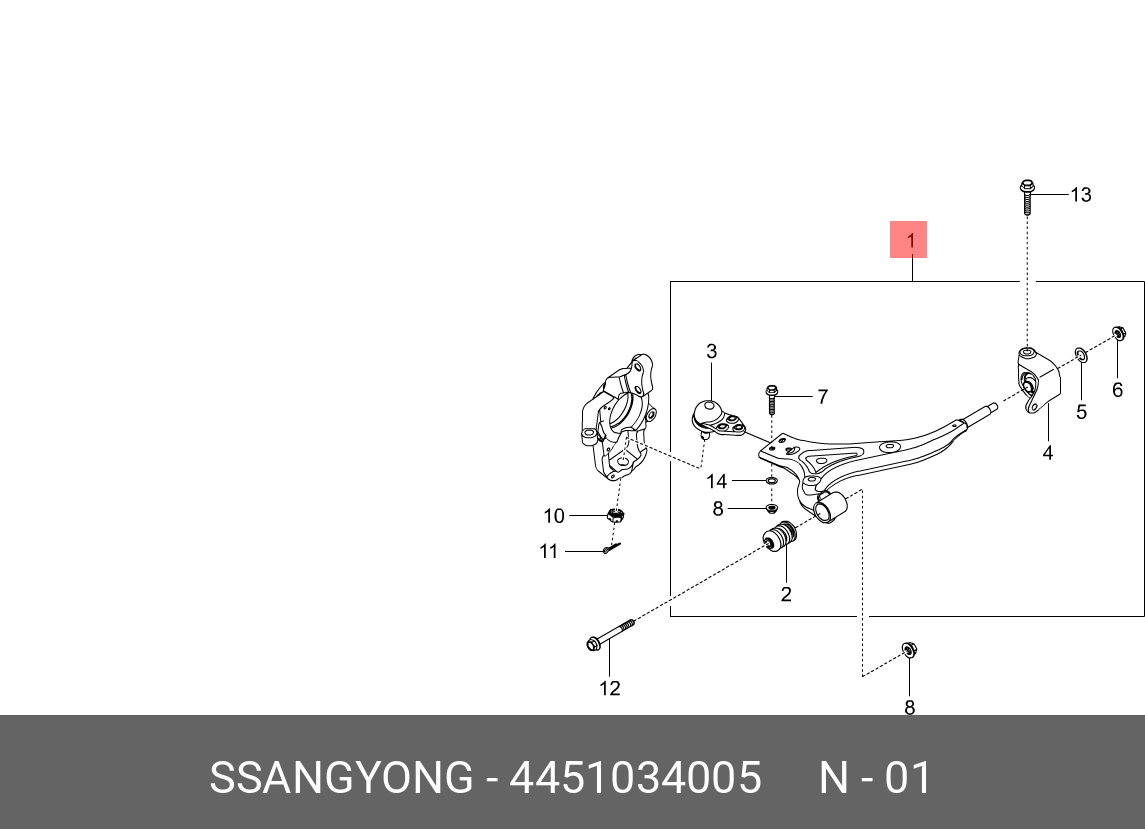 Рычаг передний нижний левый - Ssangyong 4451034005