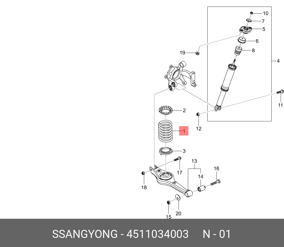 Пружина задняя - Ssangyong 4511034003