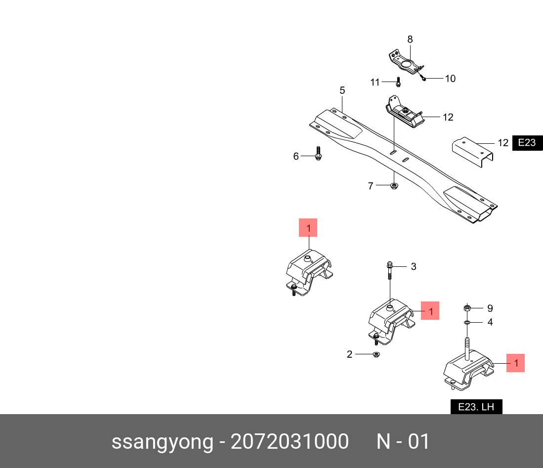 Опора двигателя левая е2,3 - Ssangyong 2072031000