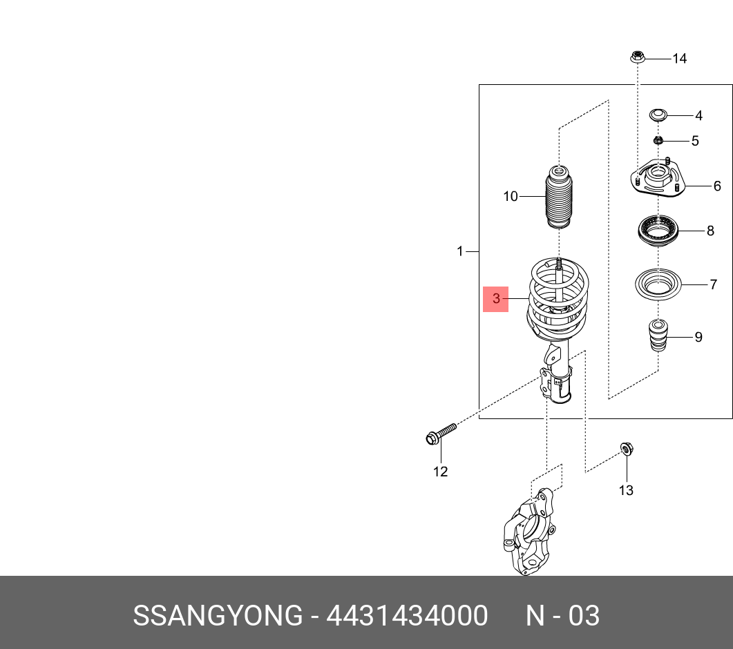 Пружина передняя - Ssangyong 4431434000